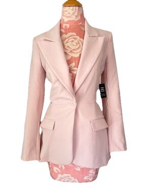 NWT Express Textured Cut-out Back Pale Pink Long Blazer Size Small Long Slim